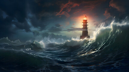 Lighthouse In Stormy Landscape illustration