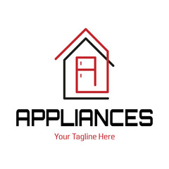 Modern minimalist home appliance store logo. Refrigerator icon.