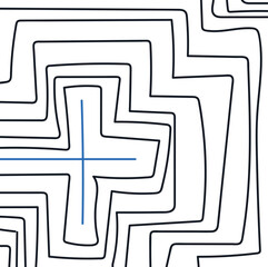 Simple maze or labyrinth or pattern with blue cross