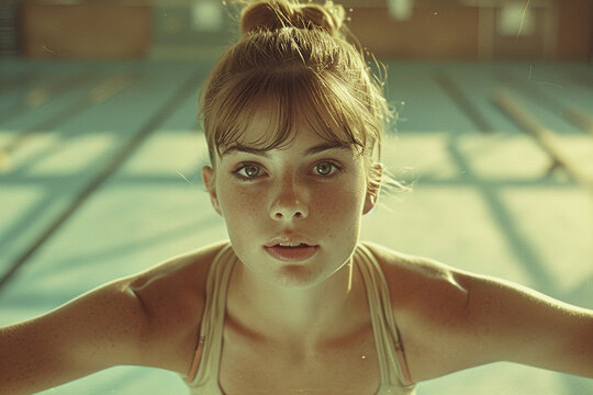 Very young girl pool gymnastics swimmer