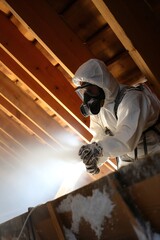 Man spraying foam insulation to insulate attic Generative Ai