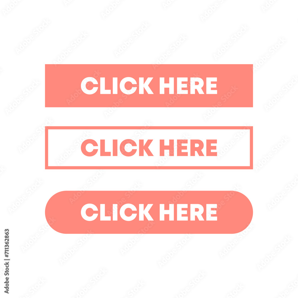 Poster click here buttons icons. flat, orange, buttons click here, click here icons. vector icons