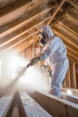 Man spraying foam insulation to insulate attic Generative Ai
