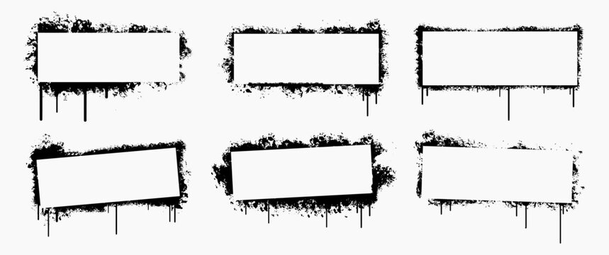 Set of grunge stencil rectangular frames with spray painted frames