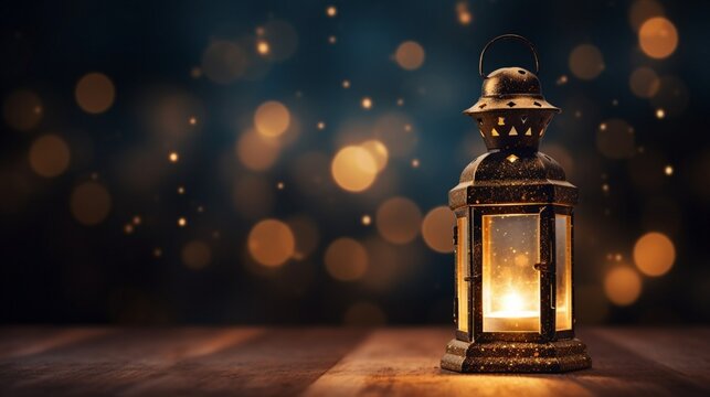 A latern lid on one side bokeh effect on background - Generative AI