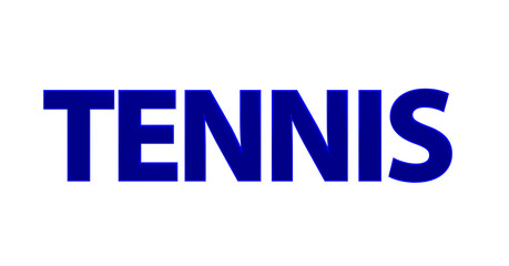 Tennis - blaue plakative 3D-Schrift, Sport, Tennisplatz, Aufschlag, Vorhand, Rückhand, Matchstrategie, Equipment, Training, Technik, Tennistraining, Doppelstrategie, Platzierung, Freisteller Renderi