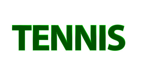 Tennis - grüne plakative 3D-Schrift, Sport, Tennisplatz, Aufschlag, Vorhand, Rückhand, Matchstrategie, Equipment, Training, Technik, Tennistraining, Doppelstrategie, Platzierung, Freisteller Renderi