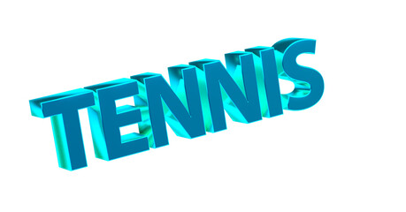 Tennis - türkise plakative 3D-Schrift, Sport, Tennisplatz, Aufschlag, Vorhand, Rückhand, Matchstrategie, Equipment, Training, Technik, Tennistraining, Doppelstrategie, Platzierung, Freisteller Renderi