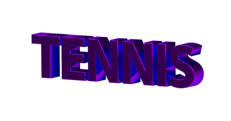 Tennis - violette plakative 3D-Schrift, Sport, Tennisplatz, Aufschlag, Vorhand, Rückhand, Matchstrategie, Equipment, Training,  Tennistraining, Doppelstrategie, Platzierung, Freisteller Renderi