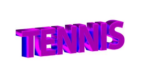 Tennis - pinke plakative 3D-Schrift, Sport, Tennisplatz, Aufschlag, Vorhand, Rückhand, Matchstrategie, Equipment, Training, Technik, Tennistraining, Doppelstrategie, Platzierung, Freisteller Renderi