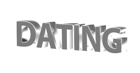 Dating, Partnersuche - silberne plakative 3D-Schrift, Liebe, Flirten, Liebesglück, Traumpartner, Affäre, kennenlernen, Singles, Treffen, Beziehung, Freundschaft
