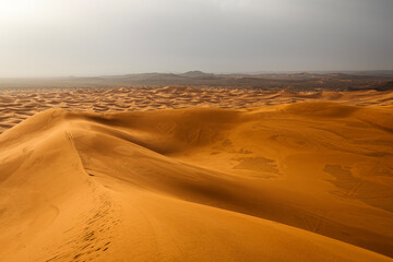 Colorful desert dunes with beautiful background in Sahara, Merzouga, Morocco