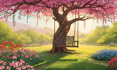 Tranquil retreat for two - secluded St Valentine's Day concept. AI illustration digital art