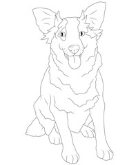 Cute outline illustration of a sitting dog with a happy expression and playful tongue sticking out