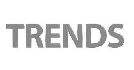 Trends - silberne plakative 3D-Schrift, Innovation, Modern, Aktuell, Entwicklung, Forschung, Mode, Technologie, Rendering, gerendert, Freisteller, Alphakanal
