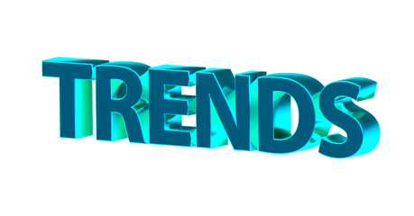 Trends - hellblaue plakative 3D-Schrift, Innovation, Modern, Aktuell, Entwicklung, Forschung, Mode, Technologie, Rendering, gerendert, Freisteller, Alphakanal
