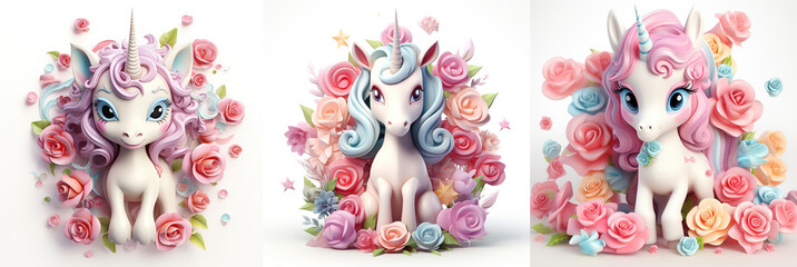 A 3d cartoon illustration of baby unicorn