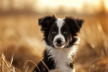 Border collie puppy in a stubblefield 