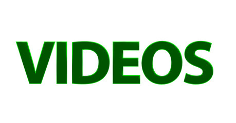 Videos, Filme, Kino, Erinnerungen, Trailer, Unterhaltung, Streaming - gr&uuml;ne plakative 3D-Schrift, Freisteller, Rendering