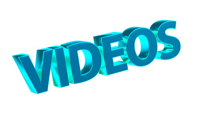 Videos, Filme, Kino, Erinnerungen, Trailer, Unterhaltung, Streaming - hellblau plakative 3D-Schrift, Freisteller, Rendering