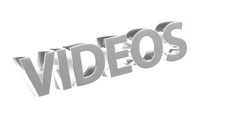 Fototapeta premium Videos, Filme, Kino, Erinnerungen, Trailer, Unterhaltung, Streaming - silberne plakative 3D-Schrift, Freisteller, Rendering