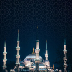 Sultanahmet Camii aka Blue Mosque with islamic pattern. Ramadan concept image.