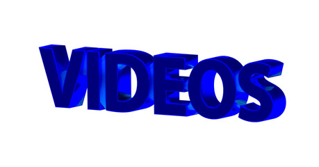 Videos, Filme, Kino, Erinnerungen, Trailer, Unterhaltung, Streaming - blaue plakative 3D-Schrift, Freisteller, Rendering