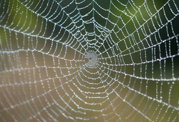 AI generated illustration of a close-up of a spider web adorned with water droplets