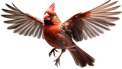 northern cardinal bird isolated in flight png. red winged blackbird png. red bird in flight png. winter bird flying - obrazy, fototapety, plakaty