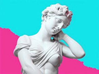 marble statue of a woman against a pink background