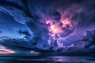 Dramatic shot of thunderstorms with lightning in the nature.