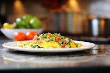 into an omelette filled with diced zucchini and cherry tomatoes