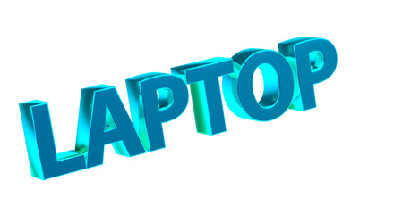 Laptop - türkise plakative 3D-Schrift, Notebook, Computer, mobil, PC, Gaming, Präsentationen, Technologie, Rendering, Freisteller, Alphakanal
