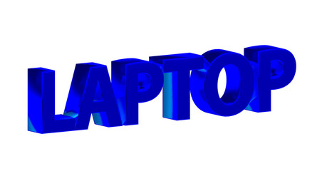 Laptop - blaue plakative 3D-Schrift, Notebook, Computer, mobil, PC, Gaming, Präsentationen, Technologie, Rendering, Freisteller, Alphakanal
