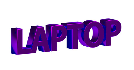 Laptop - violette plakative 3D-Schrift, Notebook, Computer, mobil, PC, Gaming, Präsentationen, Technologie, Rendering, Freisteller, Alphakanal
