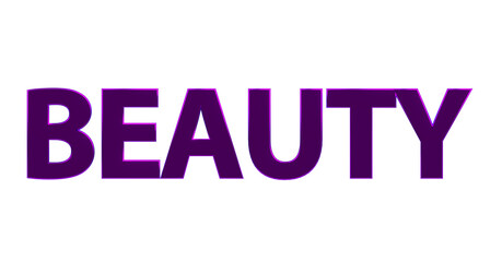 Beauty violette plakative 3D-Schrift, Schönheit, Hautpflege, Make-up, Kosmetik, Wellness, Nageldesign,  Lippenstift, Rouge,  Gesichtspflege, Sonnenschutz, Frisuren, Maniküre, Rendering, Freisteller