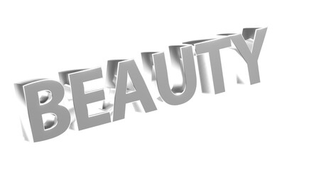 Beauty silberne plakative 3D-Schrift, Schönheit, Hautpflege, Make-up, Kosmetik, Wellness, Nageldesign,  Lippenstift, Rouge,  Gesichtspflege, Sonnenschutz, Frisuren, Maniküre, Rendering, Freisteller