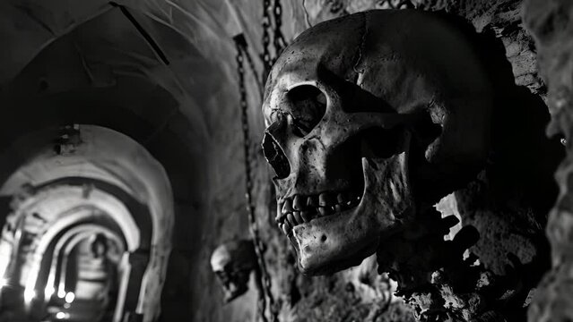 The sound of chains rattling and bones clattering can be heard throughout the crypt, a constant reminder that even in death, these spirits are unable to find peace. Fantasy animatio