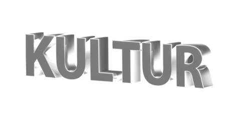 Kultur - silberne plakative 3D-Schrift, Kunst, Musik, Theater, Tanz, Festival, Tradition, Geschichte, Identität, Ethik, Freisteller, Rendering

