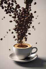 Illustration of a cup of coffee with a swirl of coffee beans on top