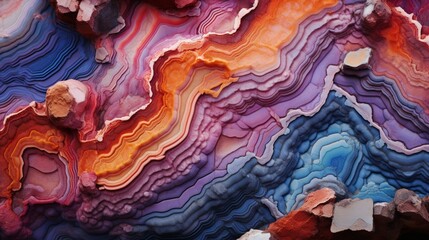photograph capturing the vibrant colors and distinct patterns of a mineral deposit discovered in Yellowstone - Generative AI - obrazy, fototapety, plakaty