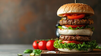 Diet and detox food stacking as a burger with a timer. Copy space.