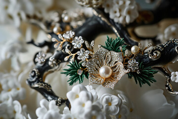 Fototapeta premium Artistic arrangements of handcrafted jewelry. Various diverse jewelry.