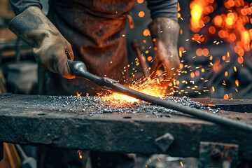 A blacksmith creating metalwork with traditional tools.