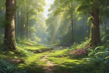 sun light coming in the middle of a forest nature beauty 