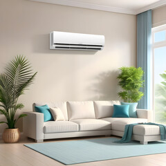 generic air conditioner with modern bright Living room background.