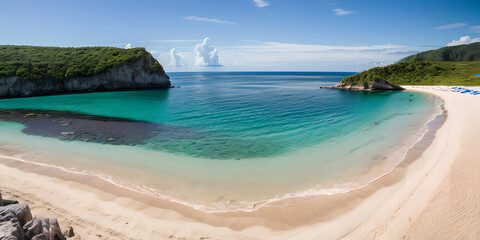 Fototapeta premium エメラルドグリーンの海と砂浜