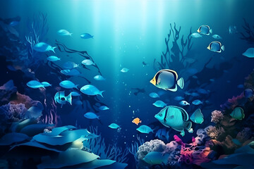 An illustration of ocean life with fish underwater