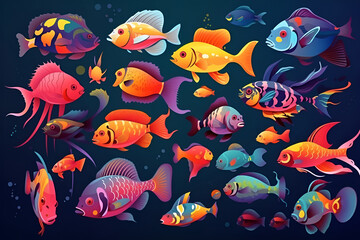 An illustration with different fish species