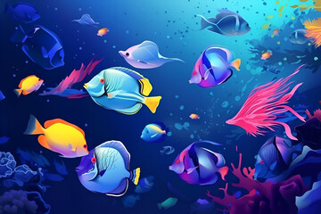 Fototapeta na wymiar An illustration with variety of fish underwater